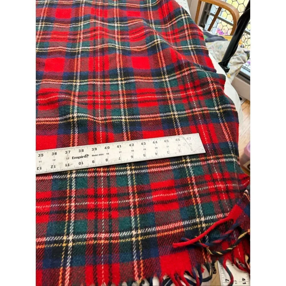 Pendleton Vintage USA Wool Blanket Red Green Plaid Fringed
